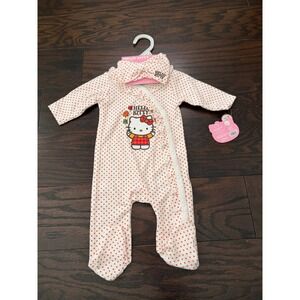 Hello Kitty Sanrio Newborn Girl Footed Sleeper and Headband Set Orange Polka Dot